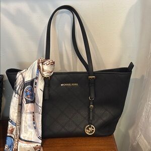 Michael Kors Black Tote with Gold Hardware and Saffiano Texture